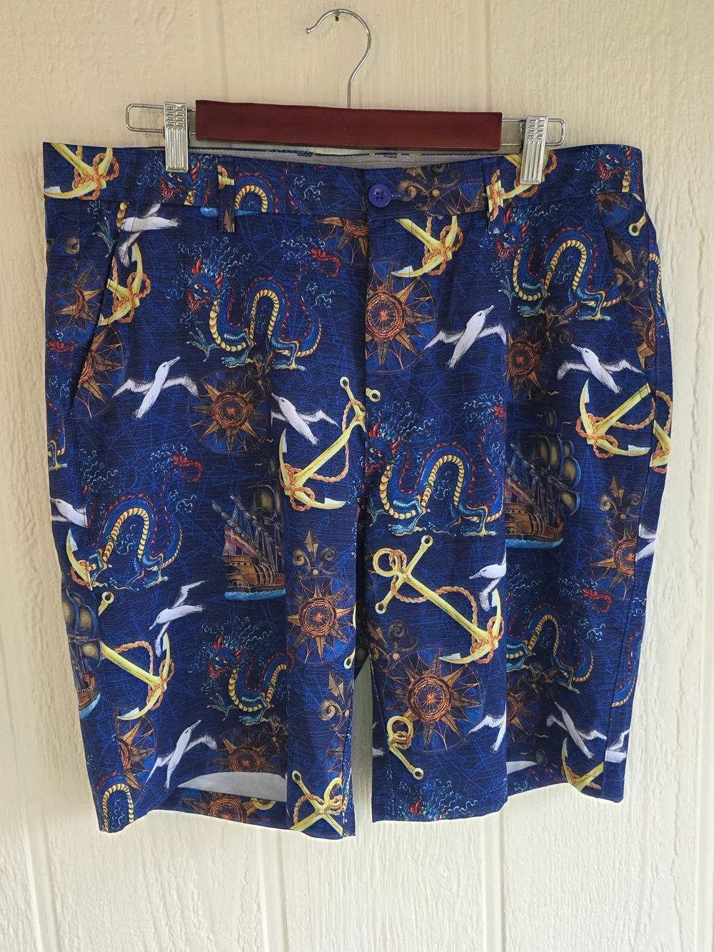 Men's Hreski Nautical Print Flat Front Shorts - Blue